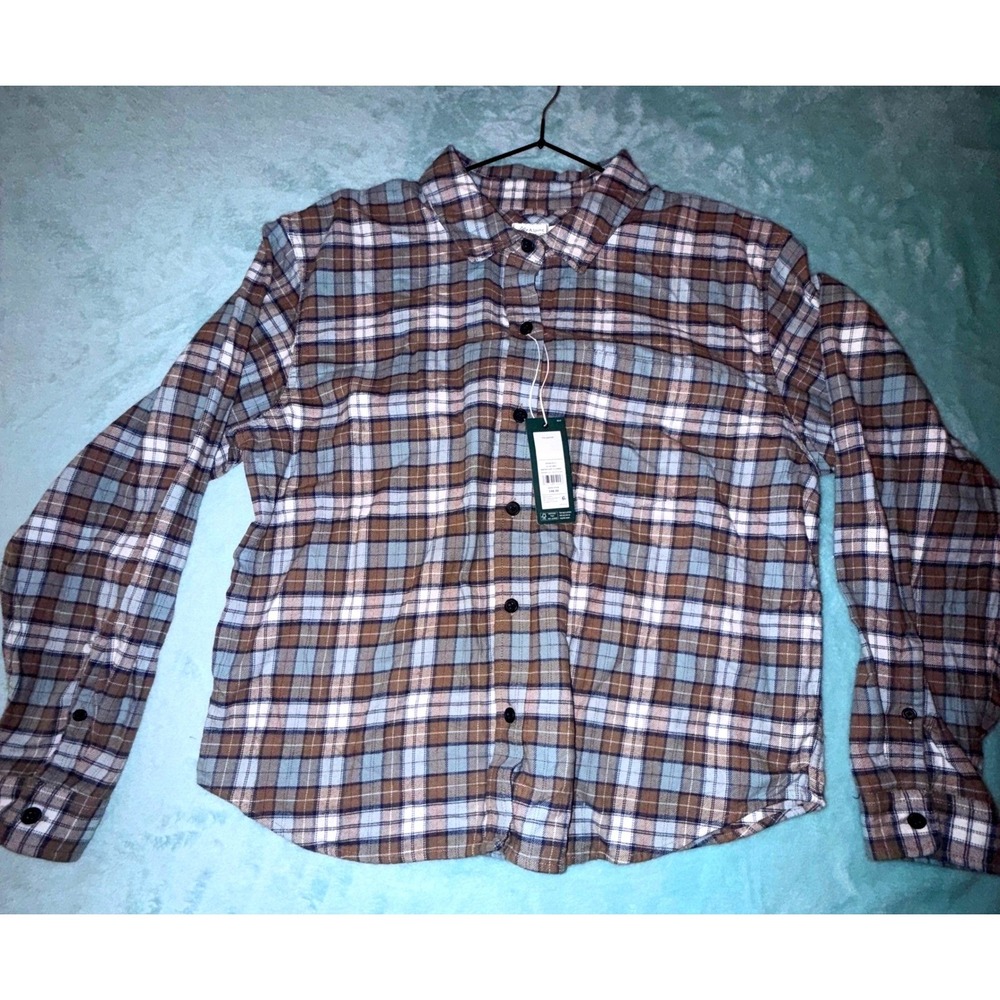 Alpine‎ Design Flannel Shirt Women L NWT Brown Fall River Plaid Midweight Hike